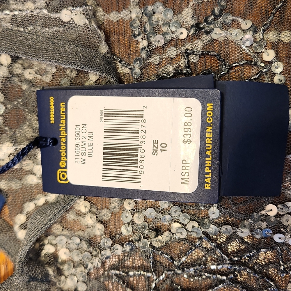 NWT STUNNING POLO RALPH LAUREN BLUE LABLE SHEER SEQUIN DRESS/ TUNIC - Picture 7 of 16